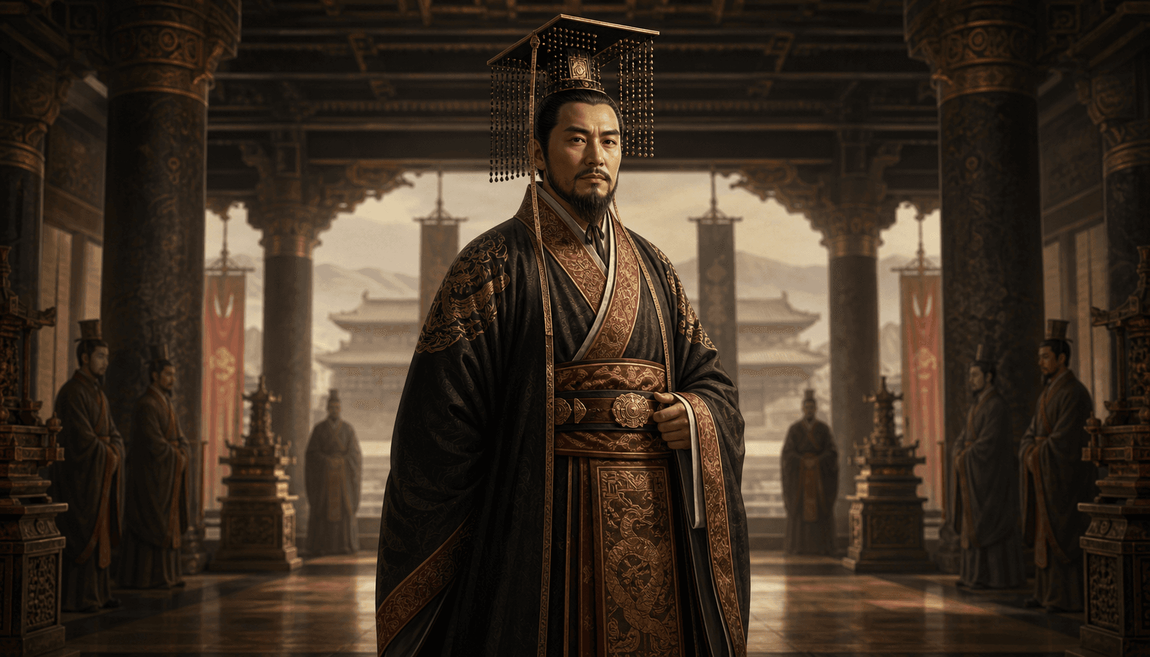Portrait-style image of Qin Shi Huang, the first emperor of China