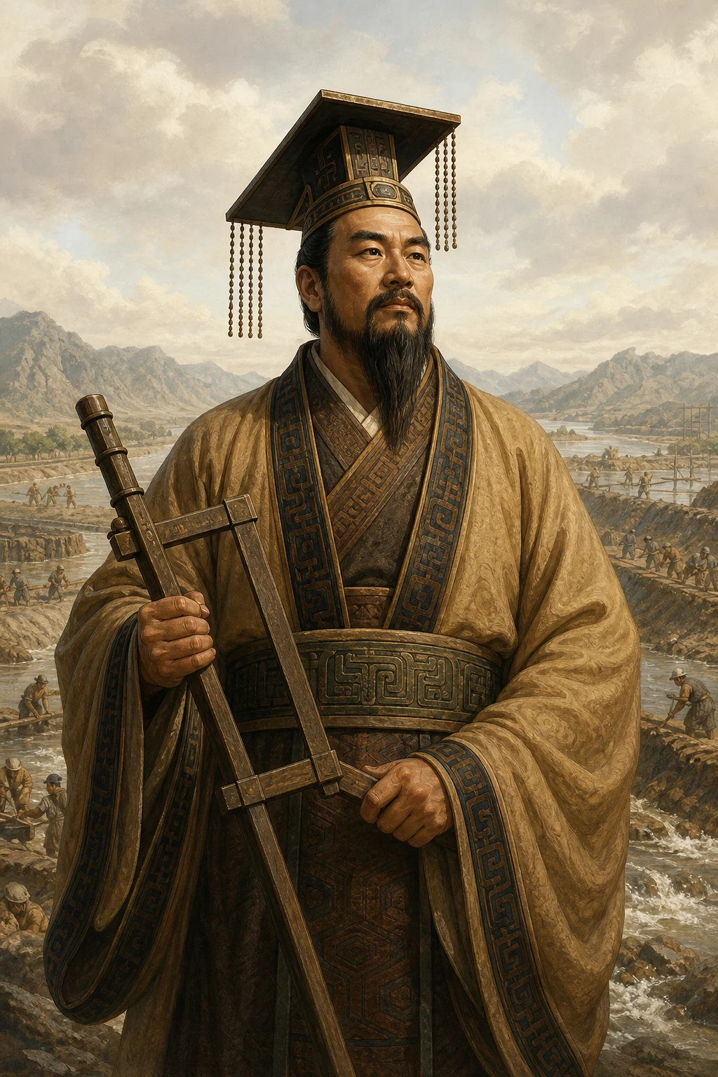 Illustration of Yu the Great, the legendary flood-control leader associated with the founding of Xia